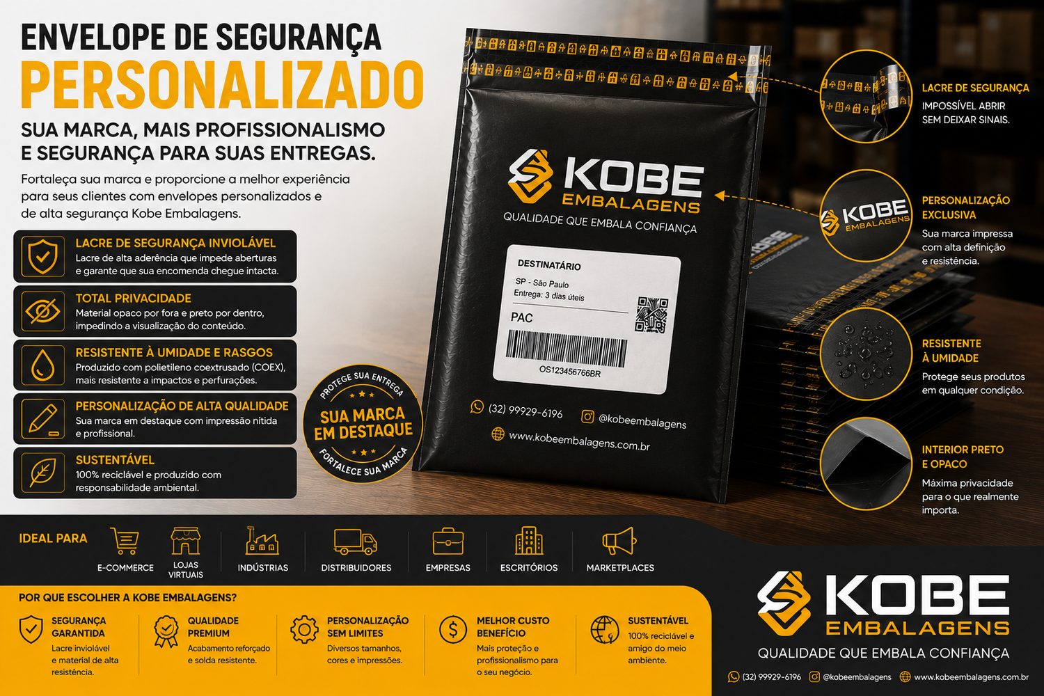 Envelope de segurança personalizado com a marca da sua empresa impressa