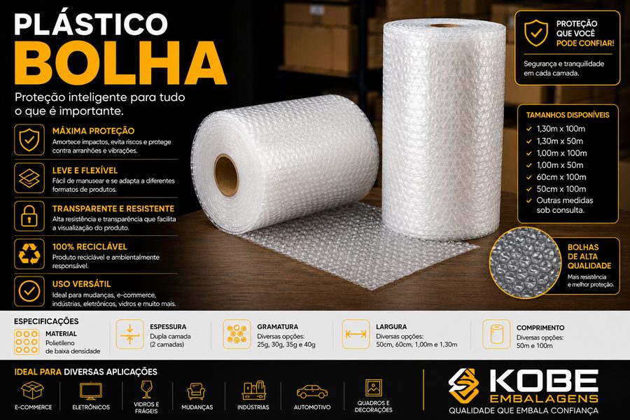 Bobinas de plástico bolha Kobe em diversas larguras e comprimentos