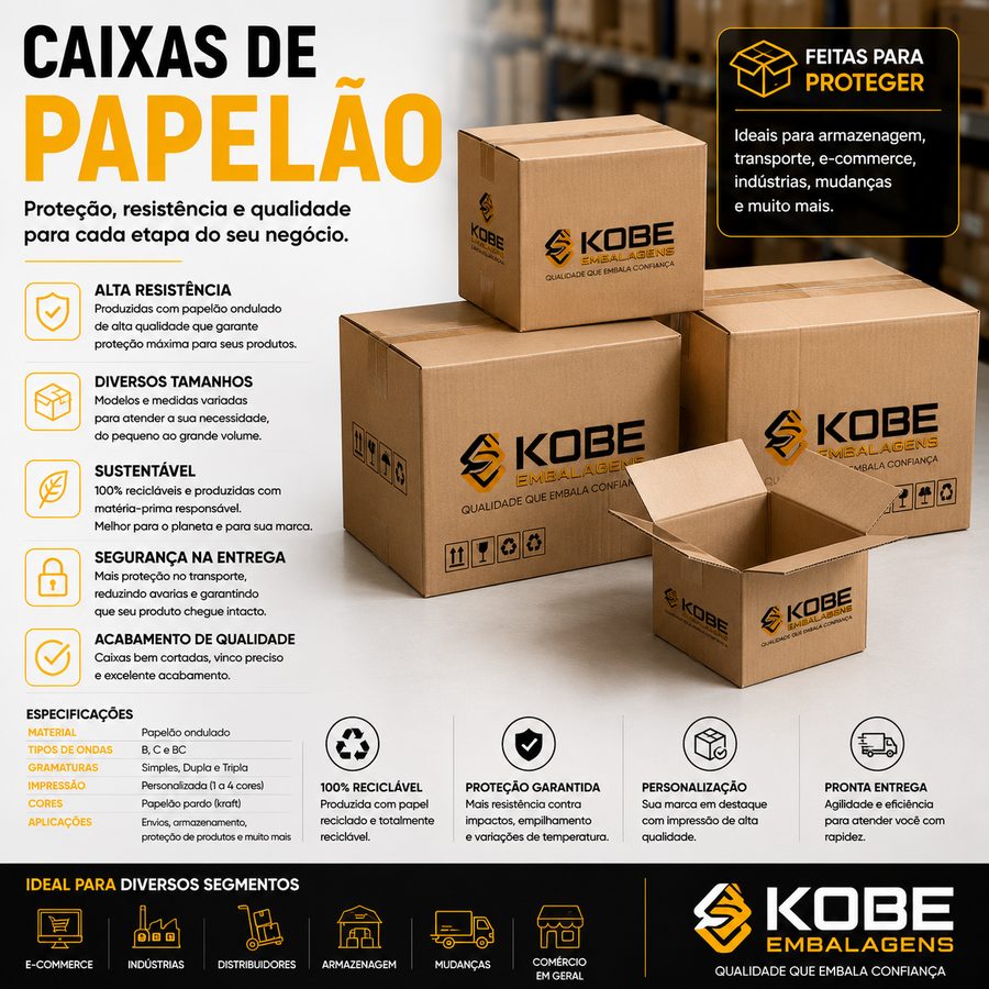 Caixas de papelão ondulado Kobe em diversos tamanhos